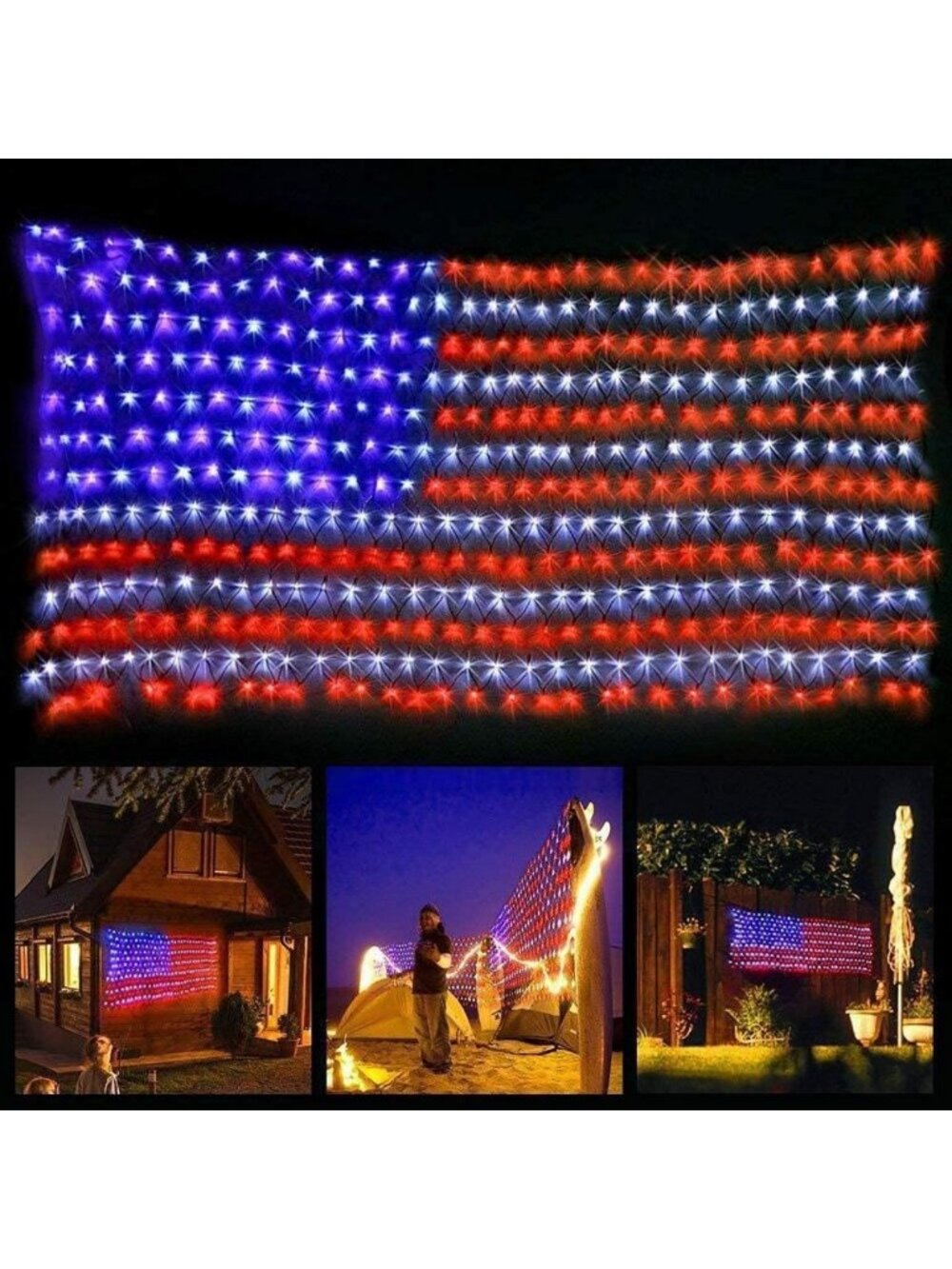 Outdoor Waterproof American Flag LED Lights - 420 Bright Net String Lights
